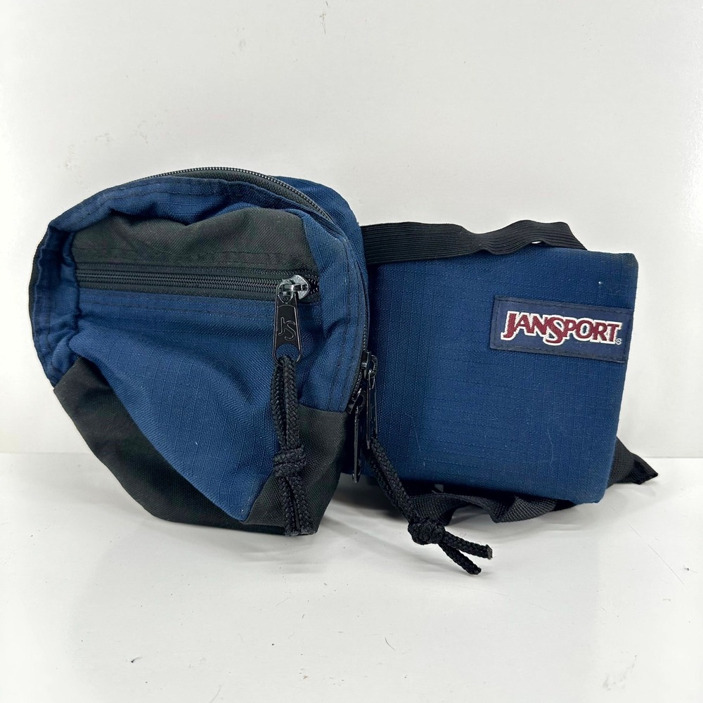 VINTAGE JanSport Fanny Pack Small Waist Hip Bag w/ Water Bottle Holder 90s Blue